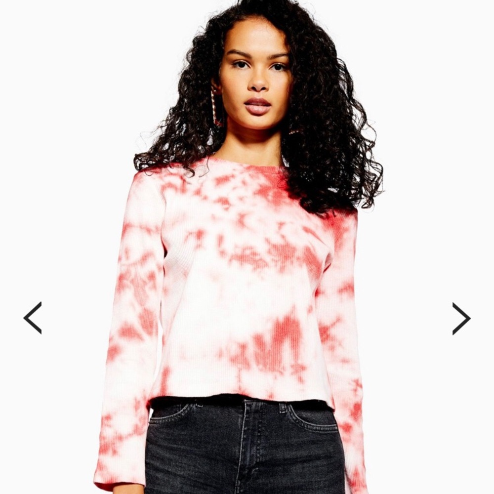 TopShop red tie dye waffle knit long sleeve tee